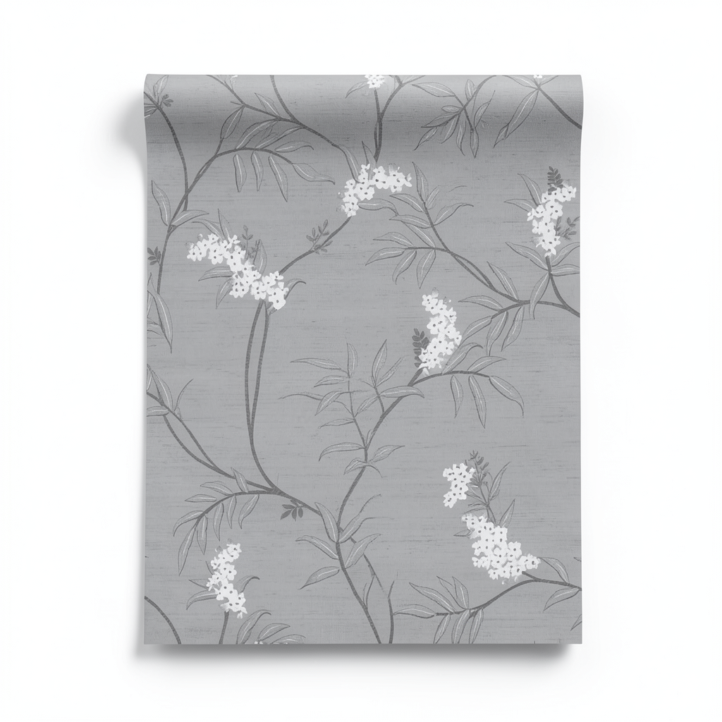 Wall Decoration Floral Design 10 m x 0.53 m Gray, Model 33306