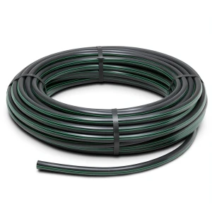 لفة أنابيب بلاستيك HDPE ضغط 3.9 بار PE 63 قطر خارجي 63 مم SDR 21 أسود مع خطوط خضراء