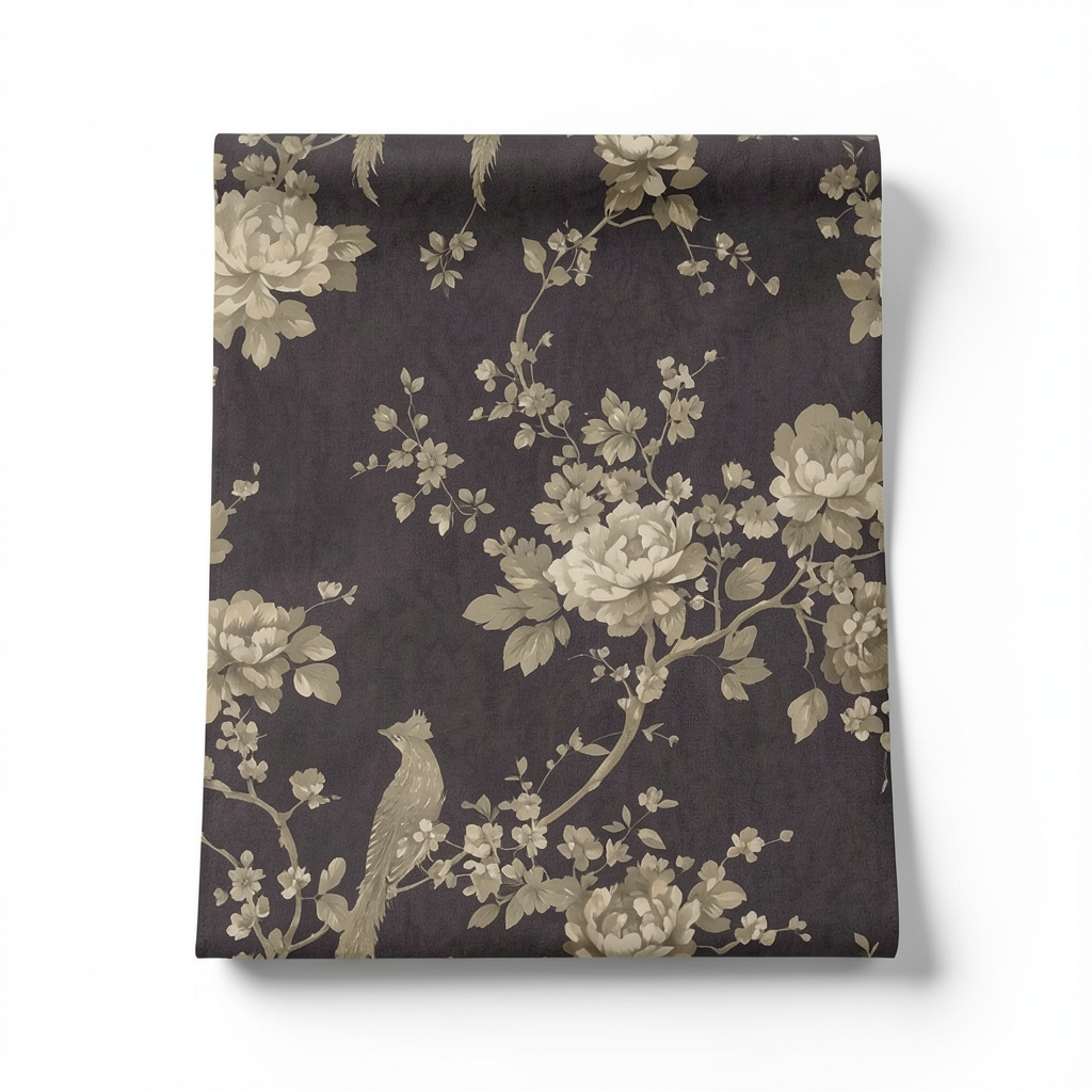 Italian Wallpaper Floral Design Dark Brown Color, Size 10mx1.06m, Model 81649