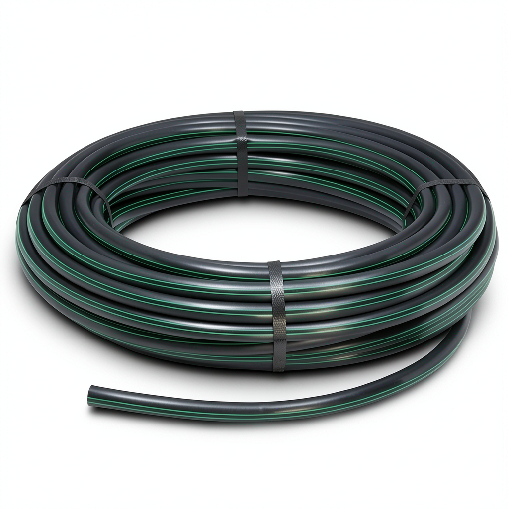 لفة أنابيب بلاستيك HDPE ضغط 3.9 بار PE 63 قطر خارجي 160 مم SDR 21 أسود مع خطوط خضراء
