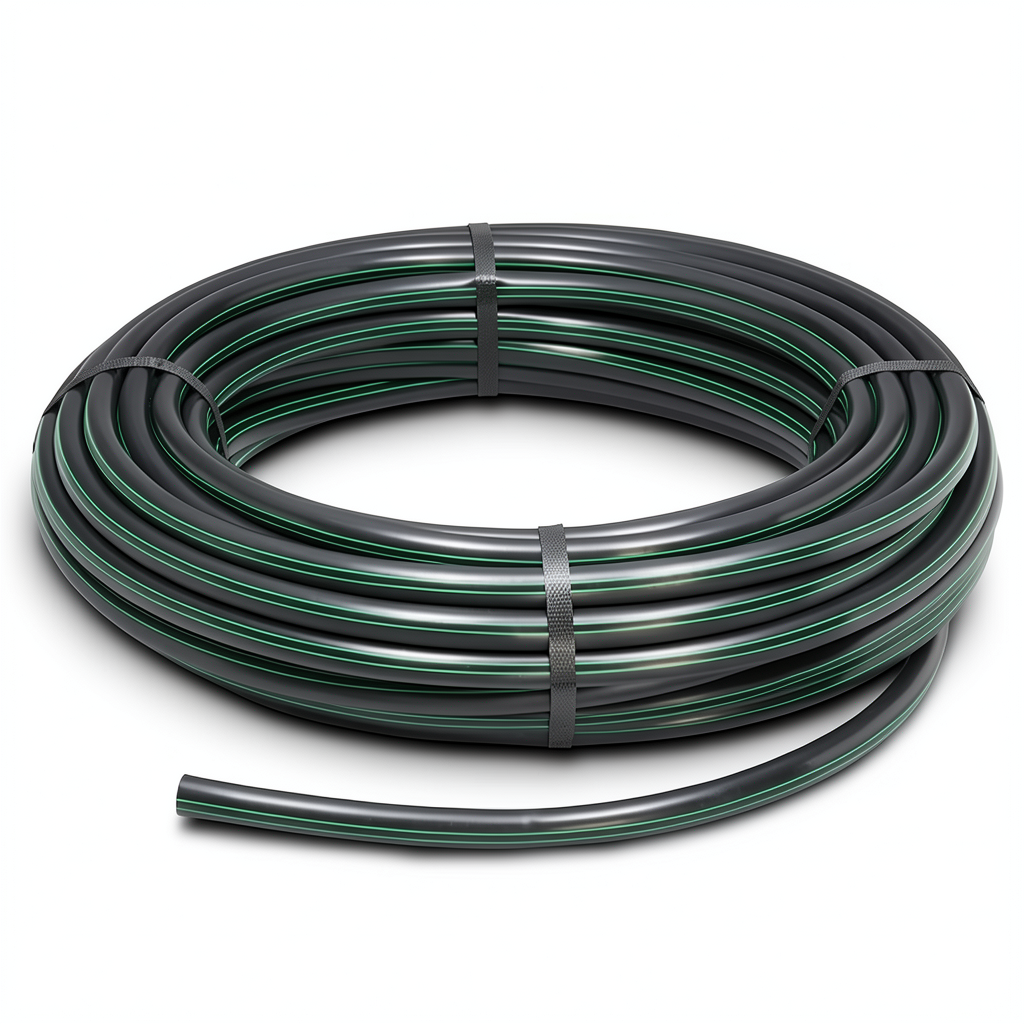 HDPE Plastic Coil Pipe Nominal Pressure 6.2 Bar PE63 OD 25 mm SDR 13.6 Black with Green Stripes