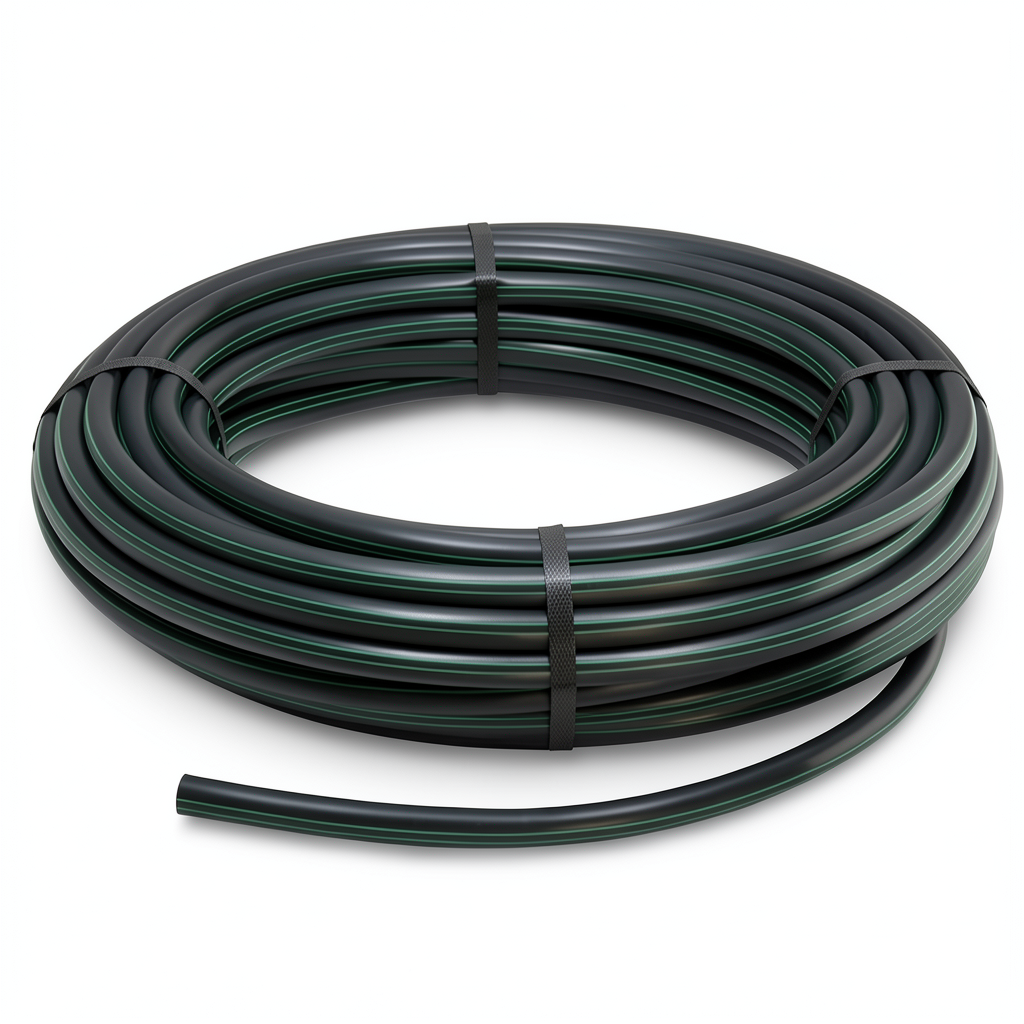 لفة أنابيب HDPE ضغط 6.2 بار PE63 قطر 32 مم SDR 13.6 أسود مع خطوط خضراء