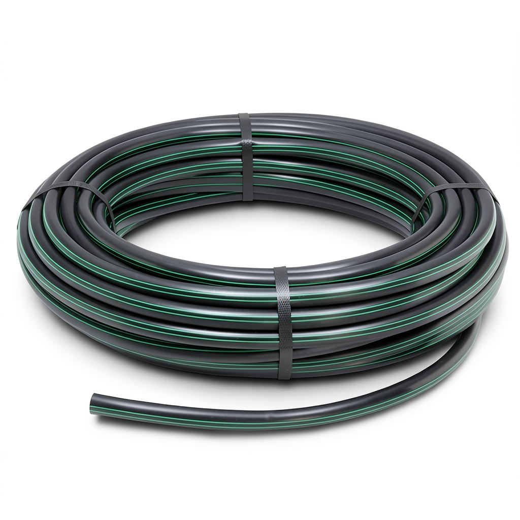 لفة أنابيب بلاستيك HDPE ضغط 6.2 بار PE 63 قطر خارجي 40 مم SDR 13.6 أسود مع خطوط خضراء