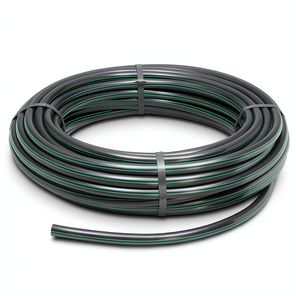 لفة أنابيب بلاستيك HDPE ضغط 6.2 بار PE 63 قطر خارجي 50 مم SDR 13.6 أسود مع خطوط خضراء