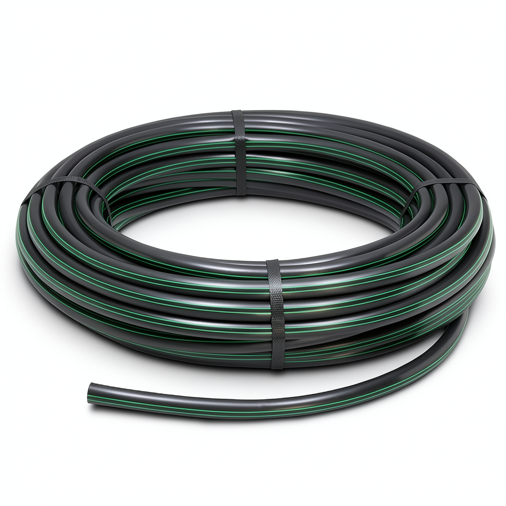 HDPE Plastic Coil Pipe PN 6.2 Bar PE 63 75 mm SDR 13.6 Black Green Stripes