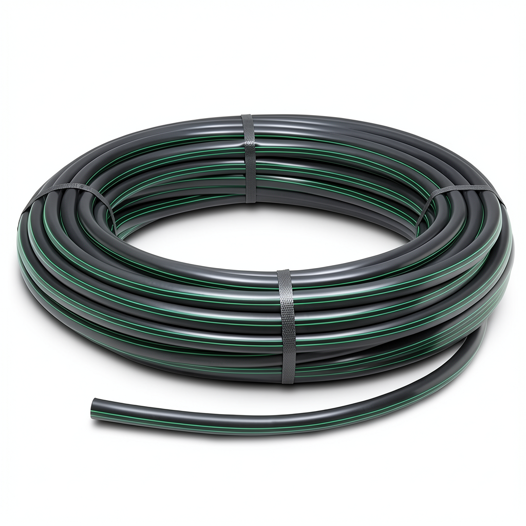 لفة أنابيب بلاستيك HDPE ضغط 6.2 بار PE63 110 مم SDR 13.6 أسود مع خطوط خضراء