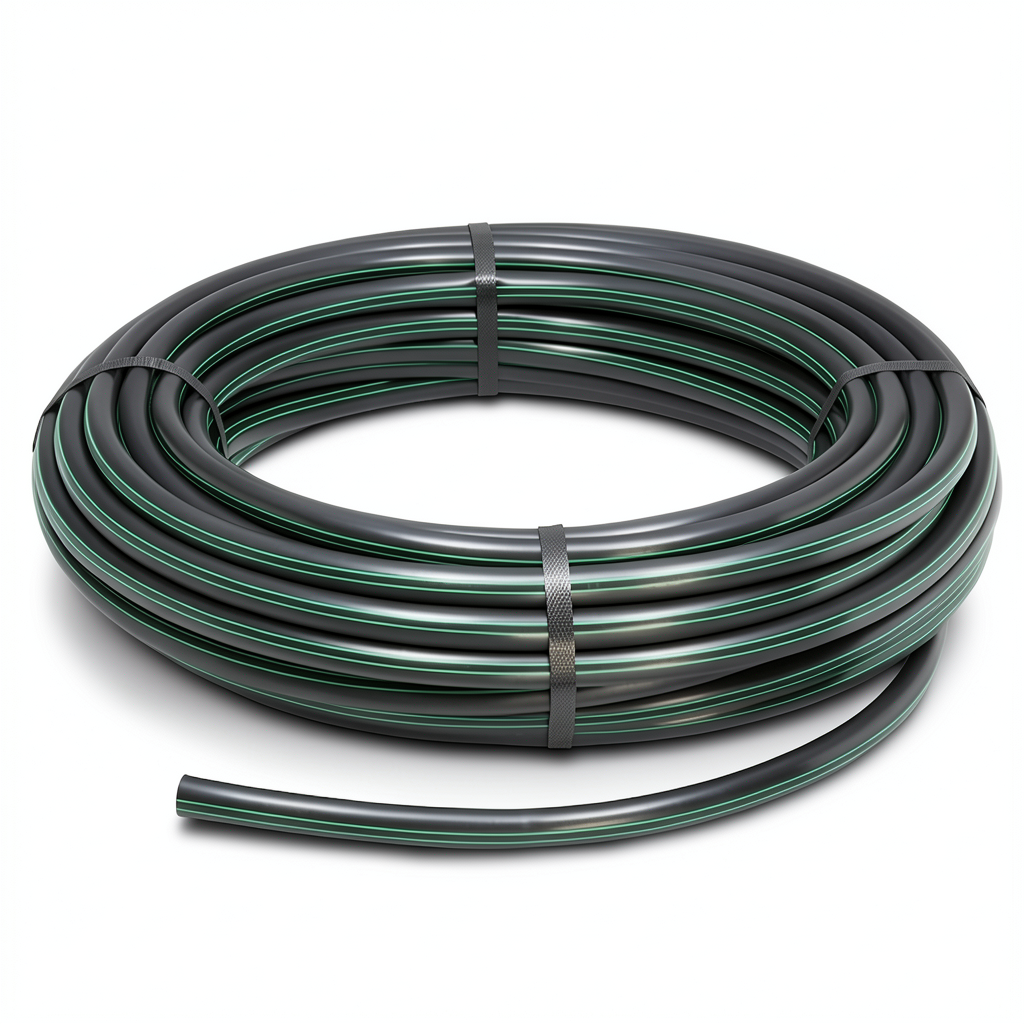 HDPE Plastic Coil Pipe PN 6.2 Bar PE 63 125 mm SDR 13.6 Black with Green Stripes