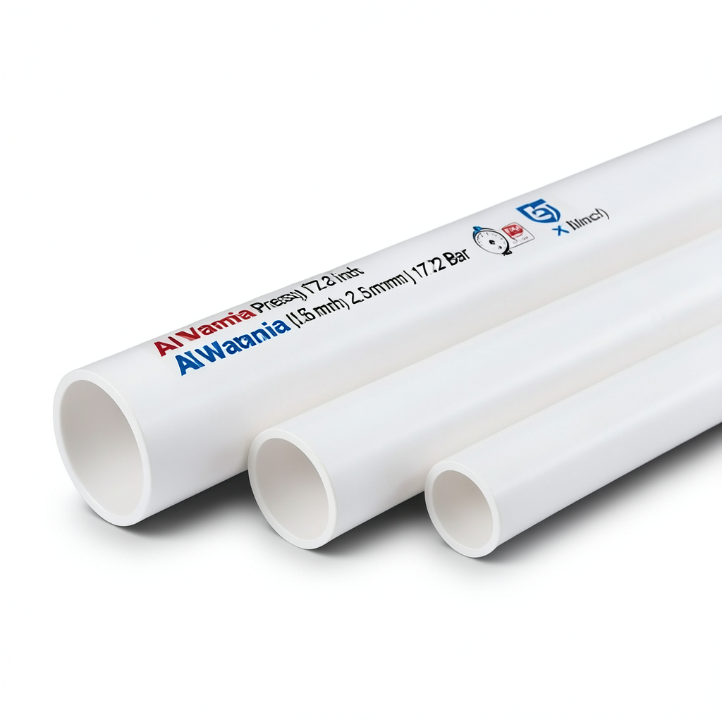 UPVC Pipes Nominal Pressure 17.2 Bar Size 2 inch Thickness 3.56 mm White | Al Watania Plastics