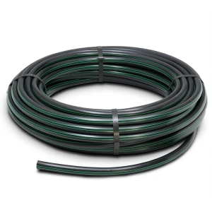 لفة أنابيب HDPE ضغط 6.2 بار PE 63 قطر خارجي 160 مم SDR 13.6 أسود مع خط أخضر