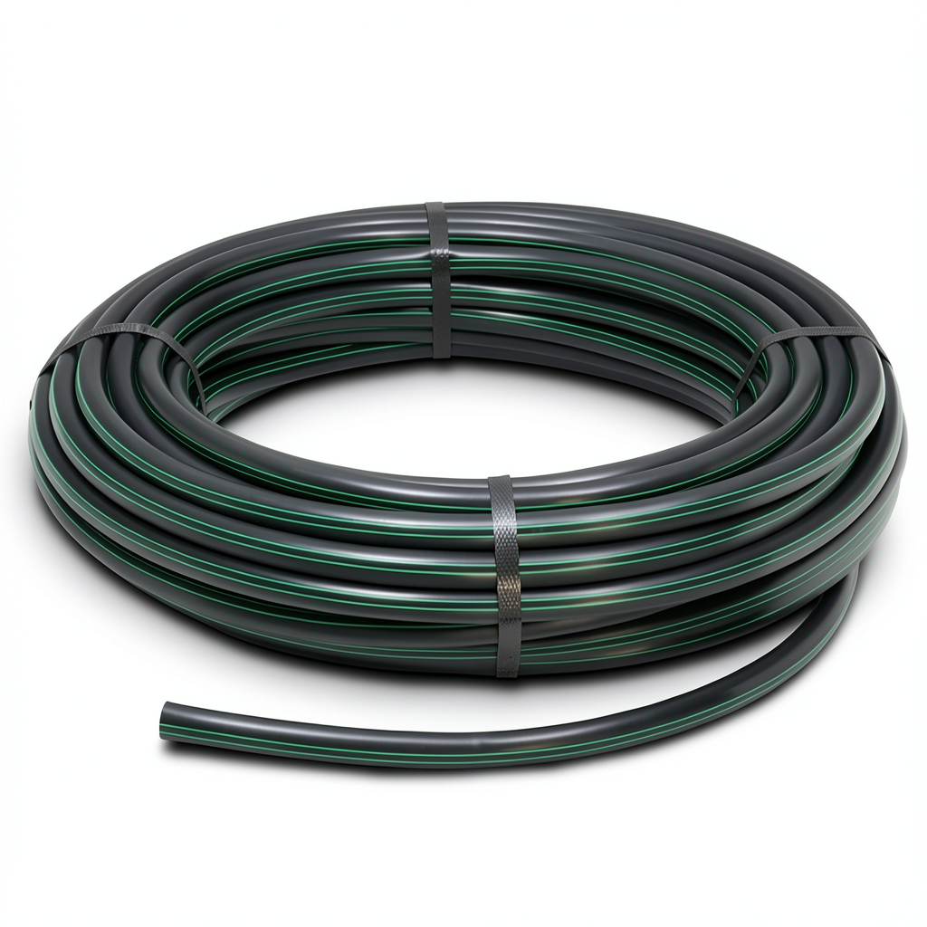 HDPE Plastic Coil Pipe Nominal Pressure 6.2 Bar PE 63 Outside Diameter 160 mm SDR 13.6 Black with Green Stripes