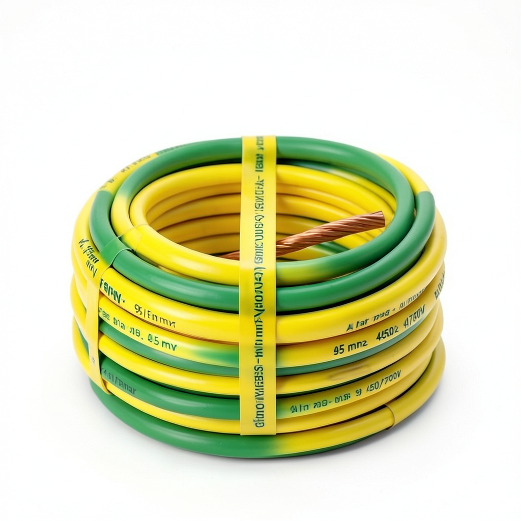 لفة سلك كهرباء 95 mm2 450/750V، موصل نحاس، معزول PVC مقاوم للحرارة، أصفر/أخضر | شركة الفنار