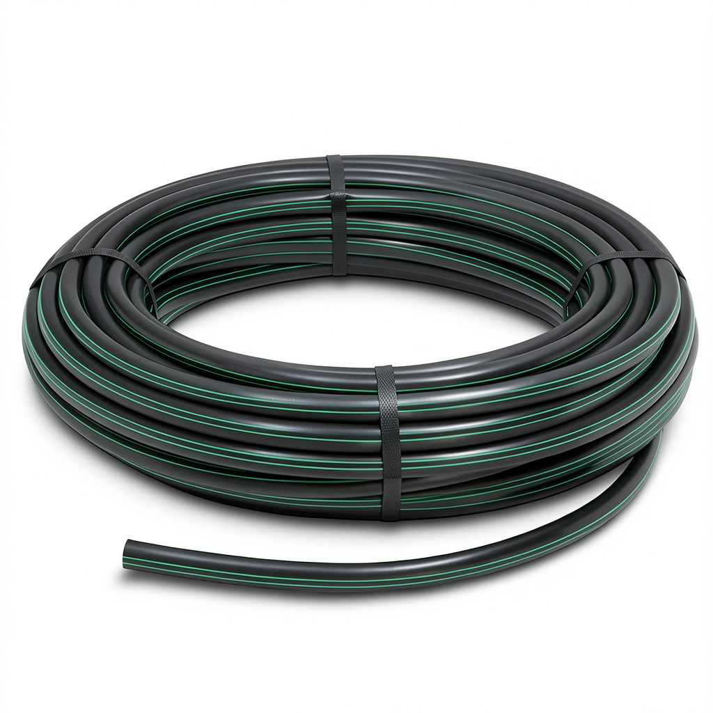 لفة أنابيب HDPE ضغط 6.2 بار PE 63 قطر خارجي 75 مم SDR 13.6 أسود مع خط أخضر