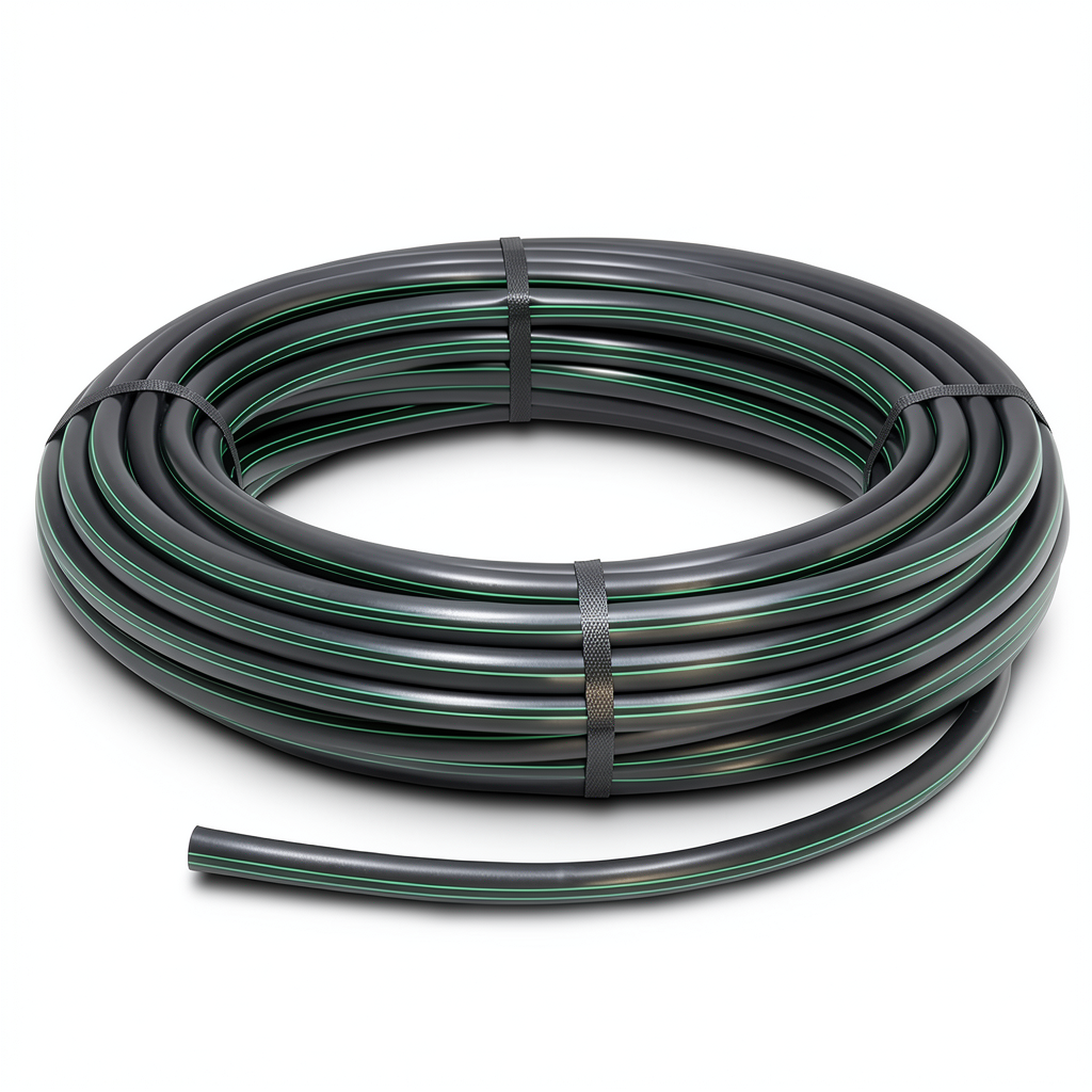 HDPE Plastic Coil Pipe PN 6.2 Bar PE 63 125 mm SDR 13.6 Black with Green Stripes