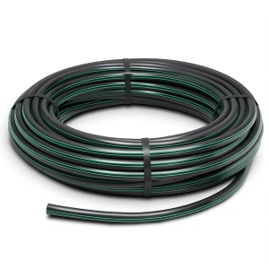 لفة أنابيب HDPE ضغط 6.2 بار PE 63 قطر خارجي 140 مم SDR 13.6 أسود مع خطوط خضراء