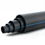 HDPE Plastic Pipe  Nominal Pressure 9.9 Bar [PE 100] OD 200 mm  SDR 13.6  Color Black with Blue Stripes | Almona Factory