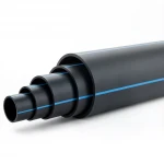 HDPE Plastic Pipe  PN 9.9 Bar [PE 100] OD 355 mm  SDR 13.6  Color Black with Blue Stripes | Almona Factory