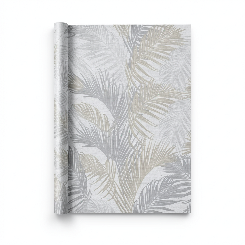 Leaf-patterned Wallpaper 10m x 0.53m Gray, Model 33311
