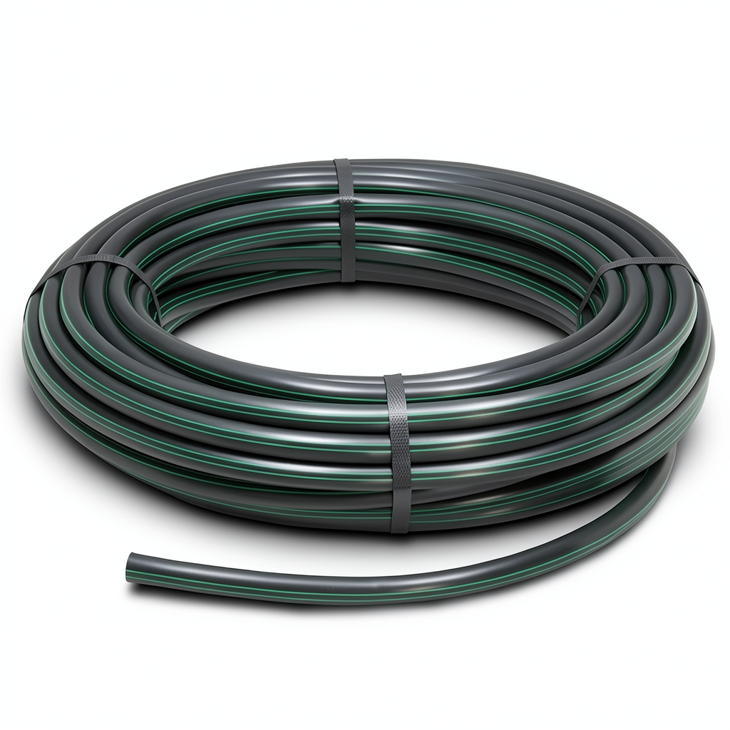 HDPE Plastic Coil Pipe Nominal Pressure 9.8 Bar PE 63 OD 20 mm SDR 9 Black with Green Stripes