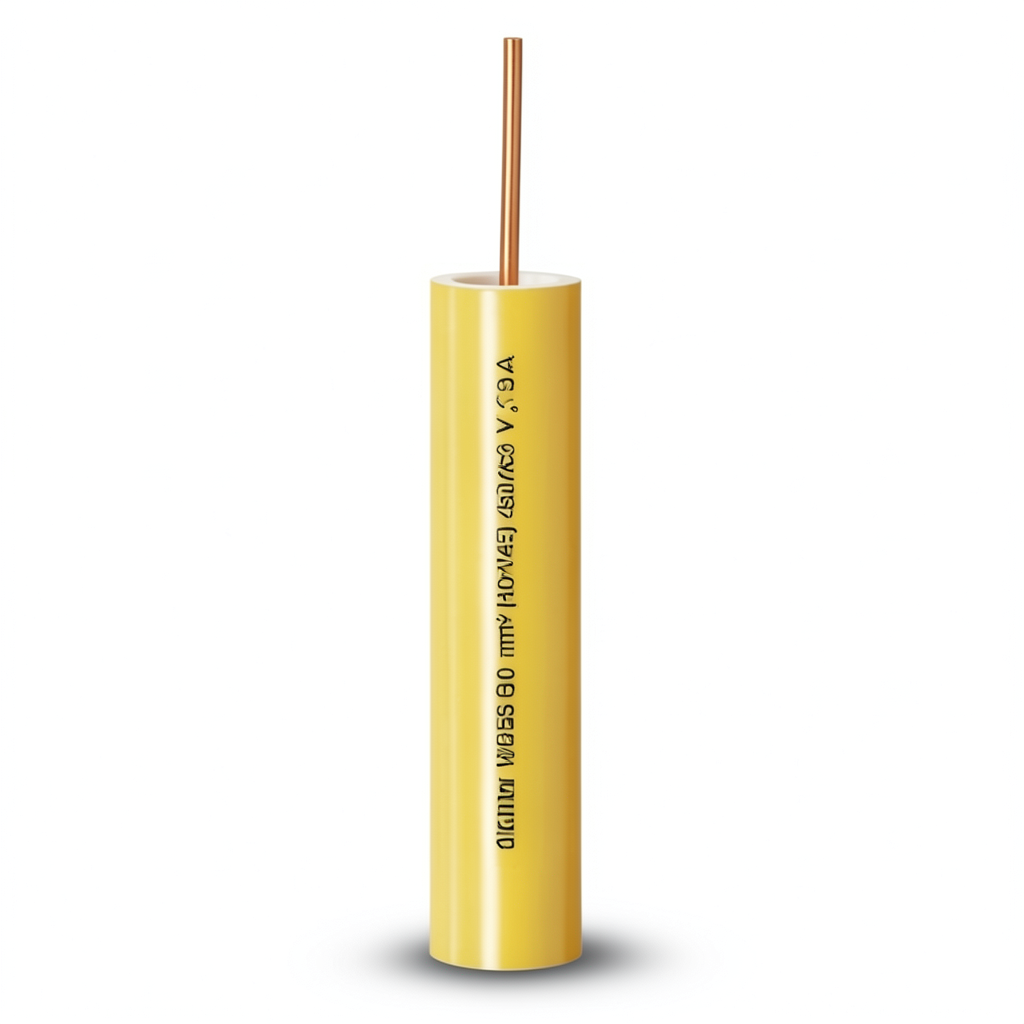 لفة سلك كهرباء مفرد 10mm 450/750 فولت، موصل نحاس مجدول، عزل PVC مقاوم للحرارة، لون أصفر | شركة الفنار