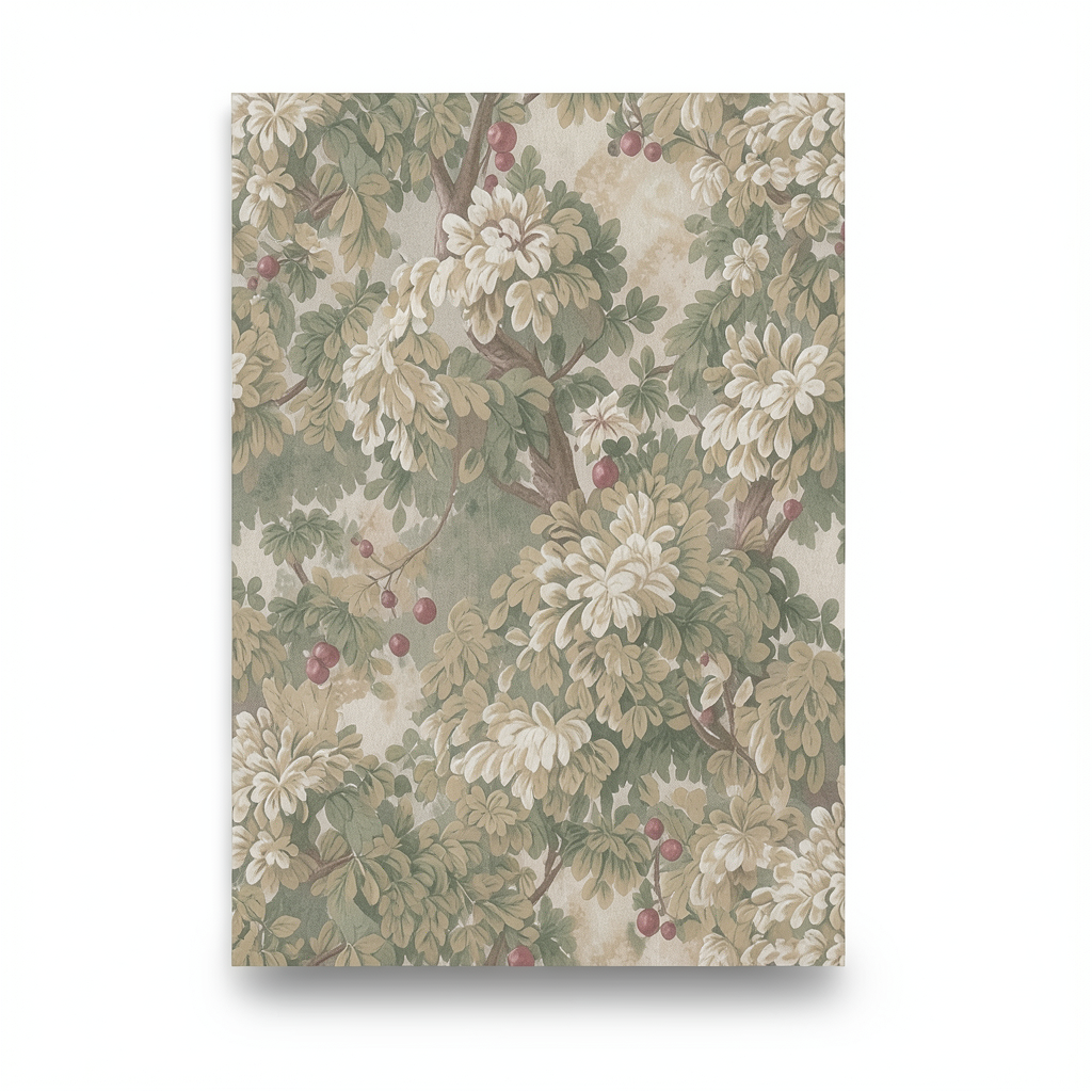 Italian Wallpaper Floral Design Beige with Green, Size 10m x 1.06m, Model 81691