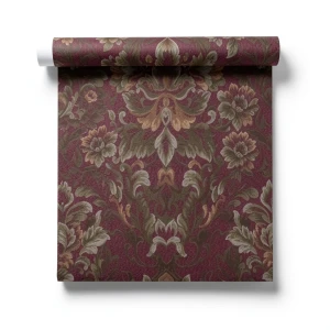 Italian Wallpaper Classic Design Dark Red Color, Size 10mx1.06m, Model 81688