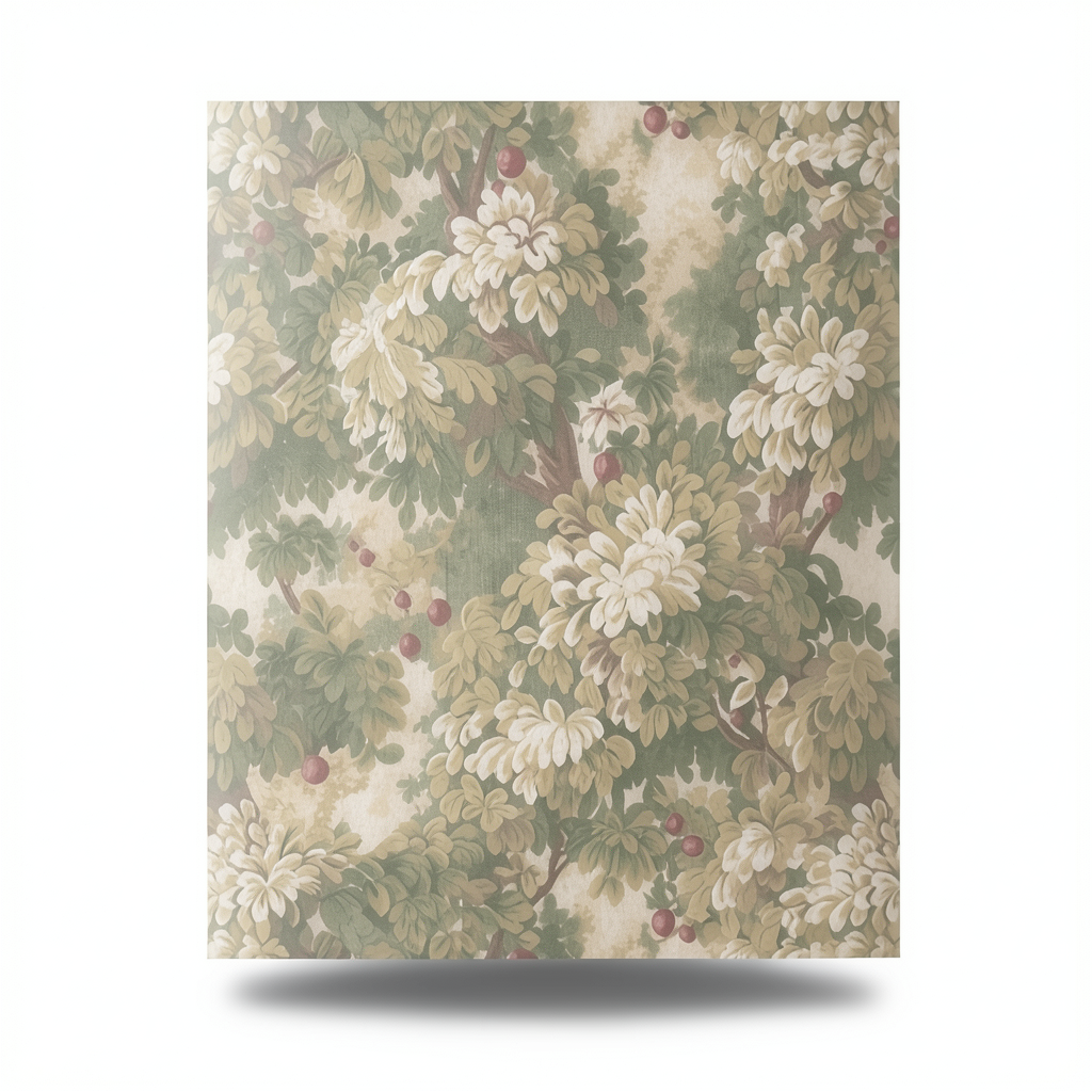 Italian Wallpaper Floral Design Beige with Green, Size 10m x 1.06m, Model 81691