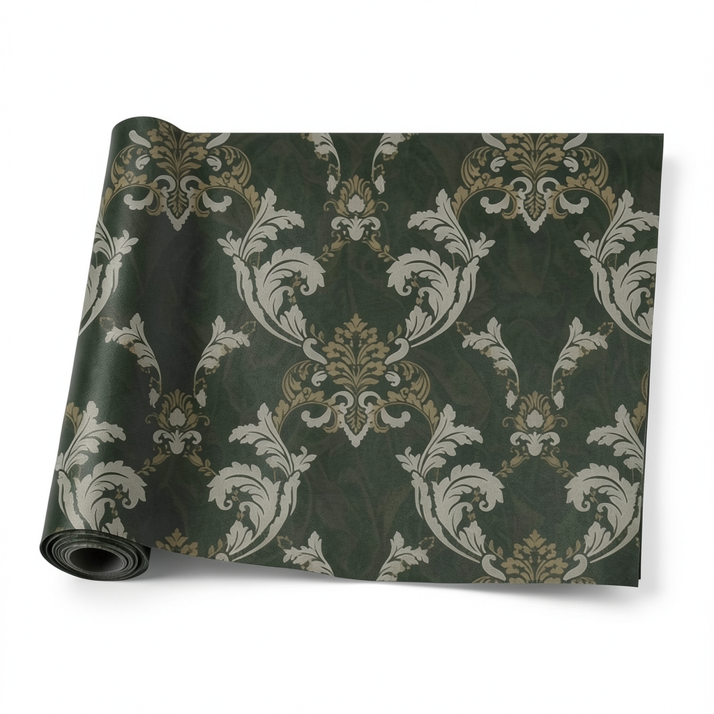 Italian Wallpaper Classic Design 10 m x 1.06 m Dark Green, Model 81851