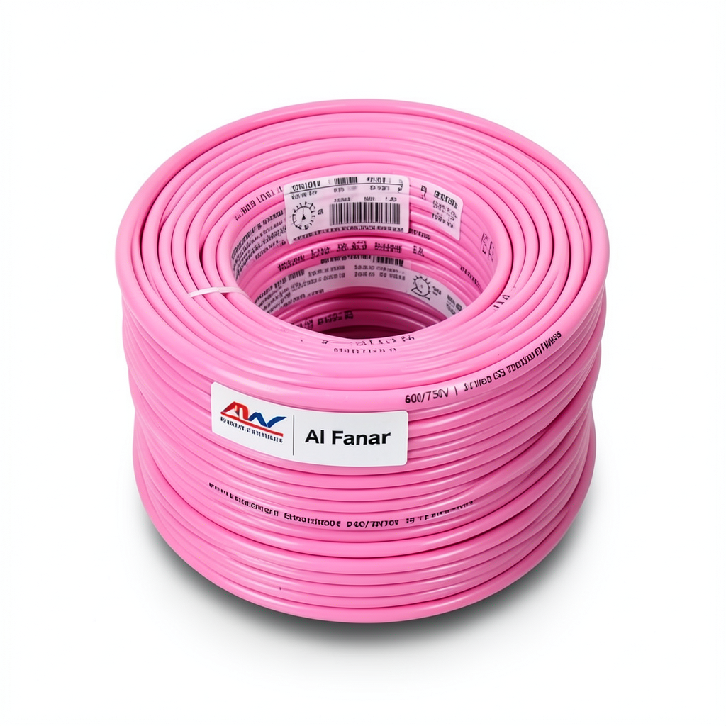 لفة سلك نحاس مجدول 6 ملم عزل PVC مقاوم للحرارة 450/750 فولت طول 300 قدم لون زهري | شركة الفنار