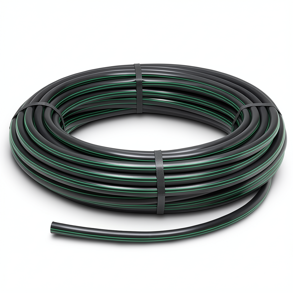 HDPE Plastic Coil Pipe Nominal Pressure 9.8 Bar PE63 OD 90 mm SDR 9 Black with Green Stripes