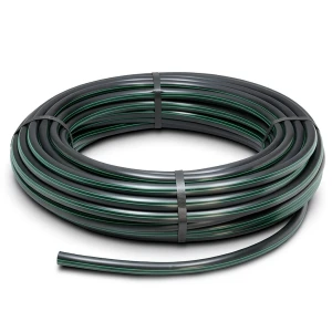 لفة أنابيب بلاستيك HDPE ضغط 9.8 بار PE 63، قطر 125 مم، أسود مع خطوط خضراء