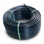HDPE Plastic Coil Pipe  Nominal Pressure 4 Bar [PE 100] OD 63 mm  SDR 33  Color Black with Blue Stripes | Almona Factory