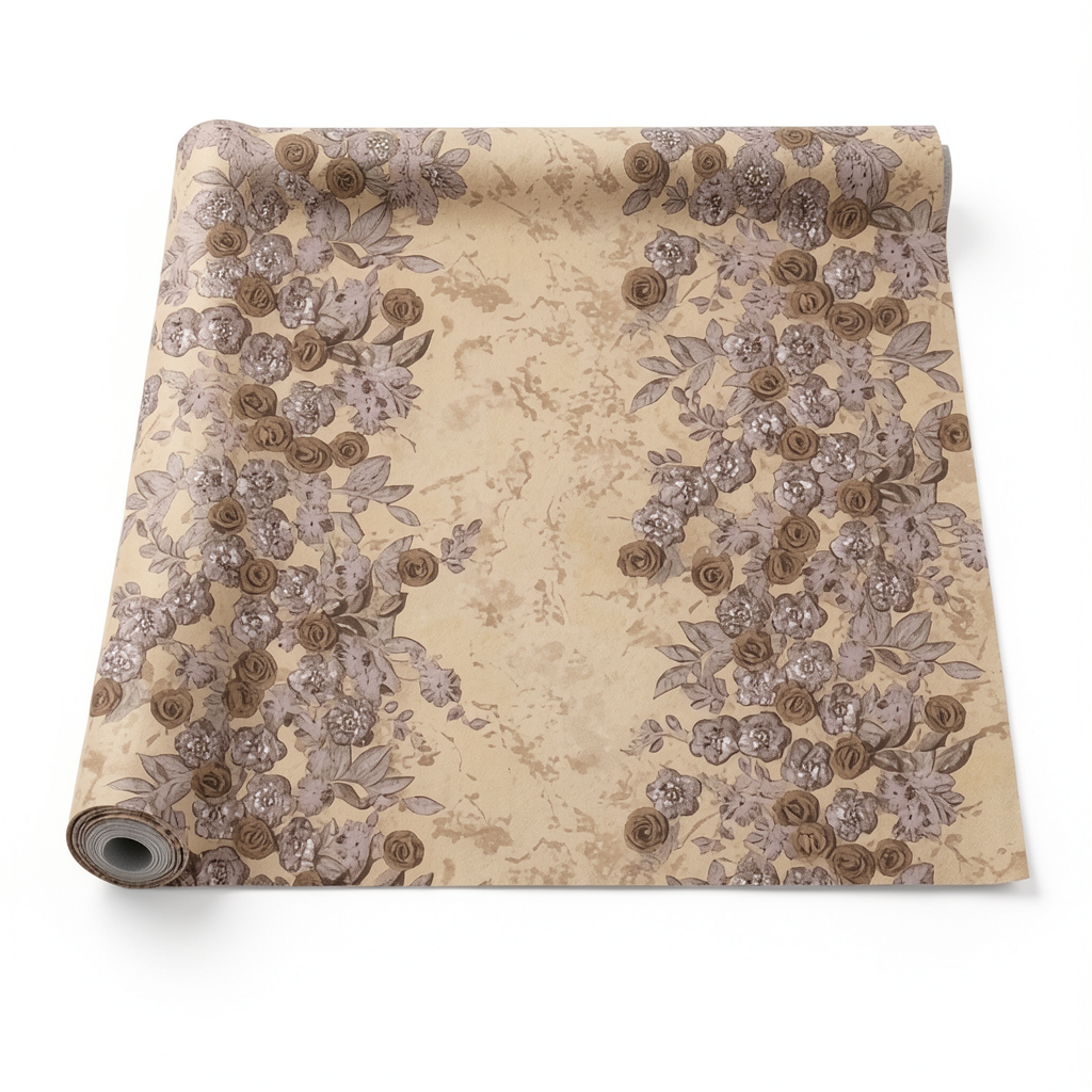 Italian Wall Covering Floral 10m x 1.06m Brown Color, Model 81566