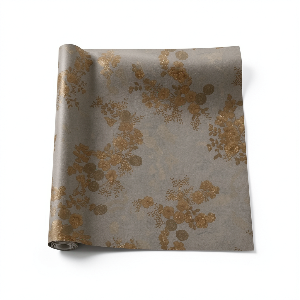 Italian Wall Decoration Floral Design 10m x 1.06m Dark Beige