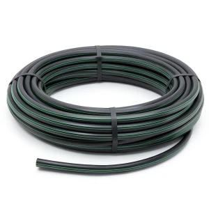 لفة أنابيب HDPE ضغط 15.7 بار PE 63 قطر خارجي 50 مم SDR 6 أسود مع خط أخضر
