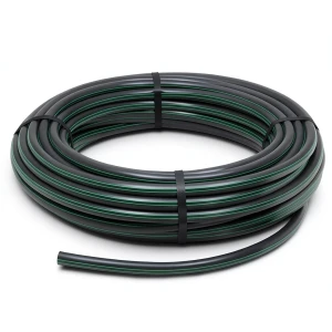 HDPE Plastic Coil Pipe PN 15.7 Bar PE 63, 75 mm SDR 6 Black with Green Stripes