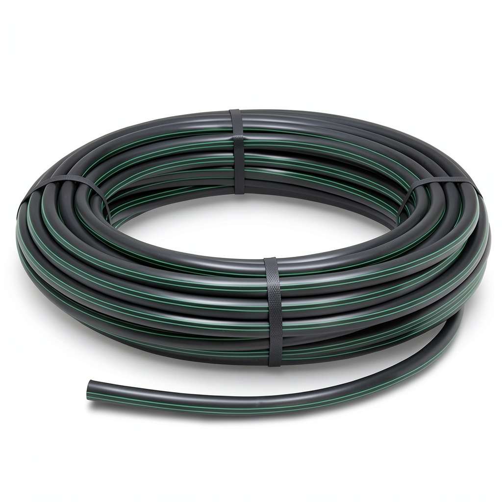 لفة أنابيب بلاستيك HDPE ضغط 15.7 بار PE 63 قطر خارجي 110 مم SDR 6 أسود مع خط أخضر