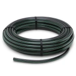لفة أنابيب HDPE ضغط اسمي 9.8 بار PE63 قطر خارجي 90 مم SDR 9 أسود مع خطوط خضراء