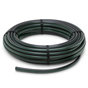 لفة أنابيب HDPE ضغط اسمي 9.8 بار PE63 قطر خارجي 90 مم SDR 9 أسود مع خطوط خضراء