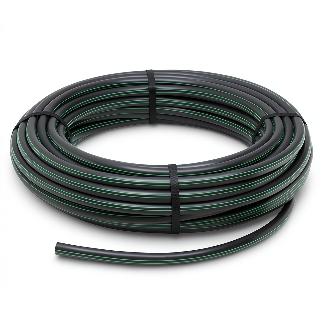 HDPE Plastic Coil Pipe Nominal Pressure 9.8 Bar PE63 OD 90 mm SDR 9 Black with Green Stripes