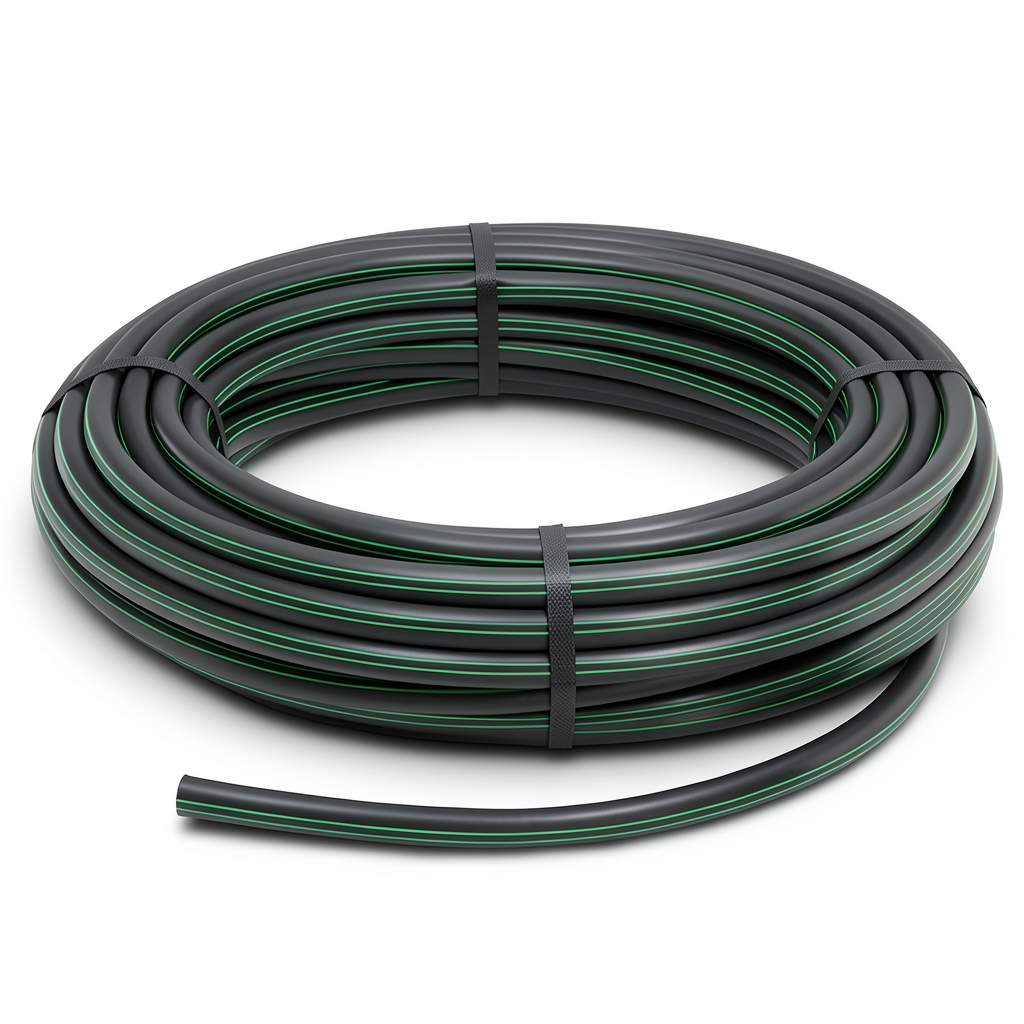HDPE Plastic Coil Pipe PN 9.8 Bar PE 63 OD 110 mm SDR 9 Black with Green Stripes