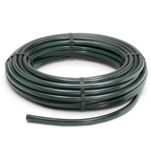 لفة أنابيب HDPE ضغط 15.7 بار PE 63 قطر خارجي 20 مم SDR 6 أسود مع خطوط خضراء
