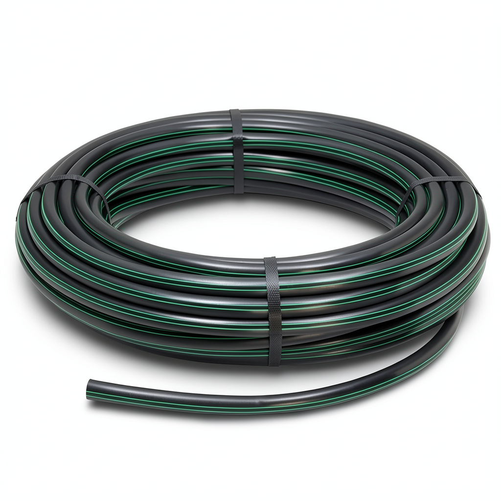 HDPE Plastic Coil Pipe Nominal Pressure 15.7 Bar PE63 25 mm SDR 6 Black with Green Stripes