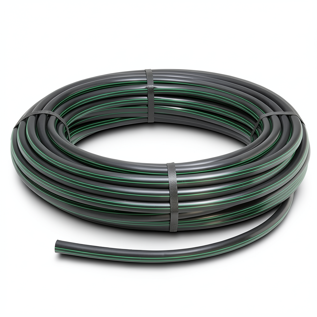 HDPE Plastic Coil Pipe PN 15.7 Bar PE 63 OD 32 mm SDR 6 Black with Green Stripes