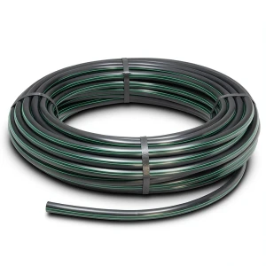 لفة أنابيب HDPE ضغط 15.7 بار PE 63 قطر خارجي 50 مم SDR 6 أسود مع خط أخضر