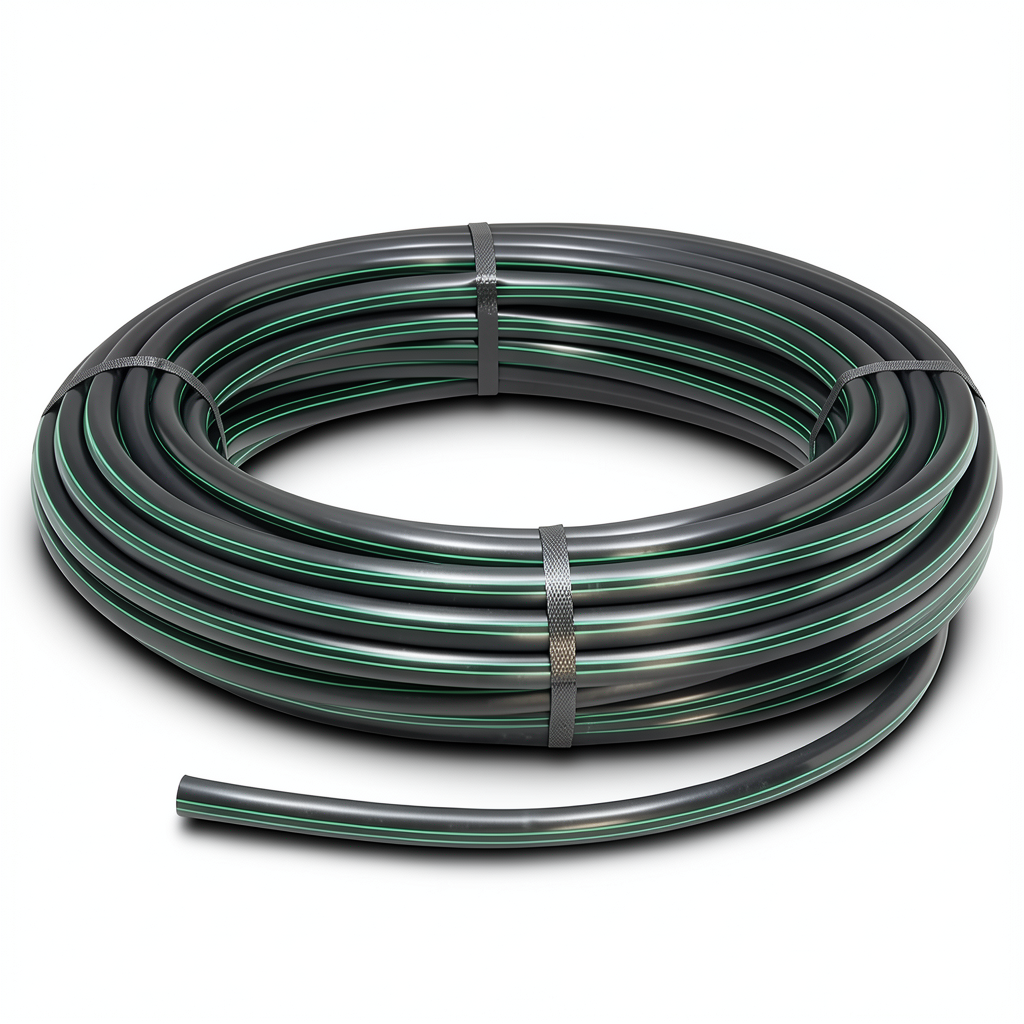 HDPE Plastic Coil Pipe Nominal Pressure 15.7 Bar PE 63 OD 50 mm SDR 6 Black with Green Stripes