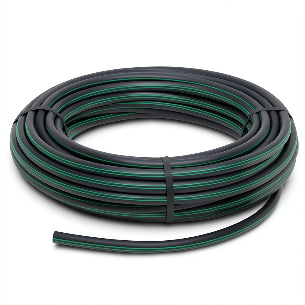 لفة أنابيب HDPE ضغط 15.7 بار PE 63 قطر خارجي 125 مم SDR 6 لون أسود مع خط أخضر