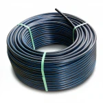 HDPE Plastic Coil Pipe  PN 19.2 Bar [PE 100] OD 75 mm  SDR 7.4  Color Black with Blue Stripes | Almona Factory