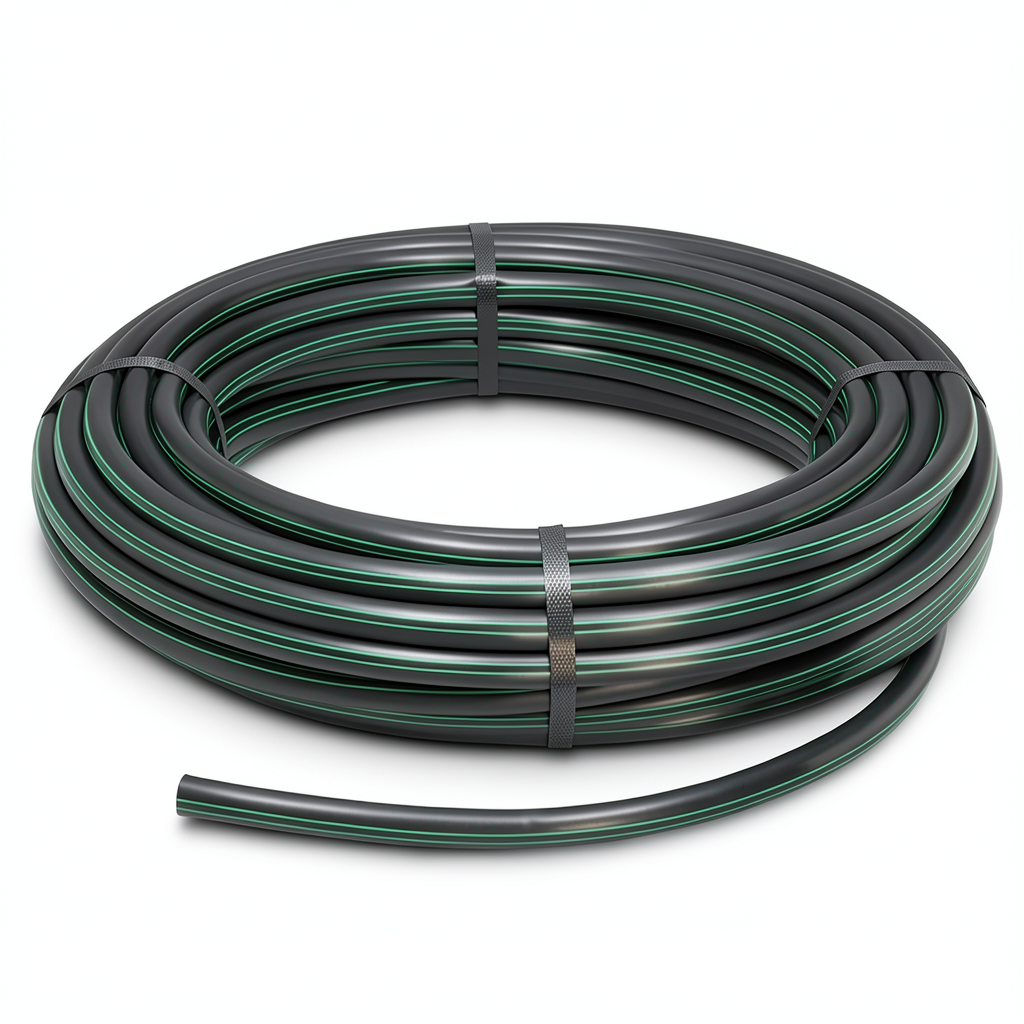 HDPE Plastic Coil Pipe Nominal Pressure 15.7 Bar PE 63 OD 160 mm SDR 6 Black with Green Stripes