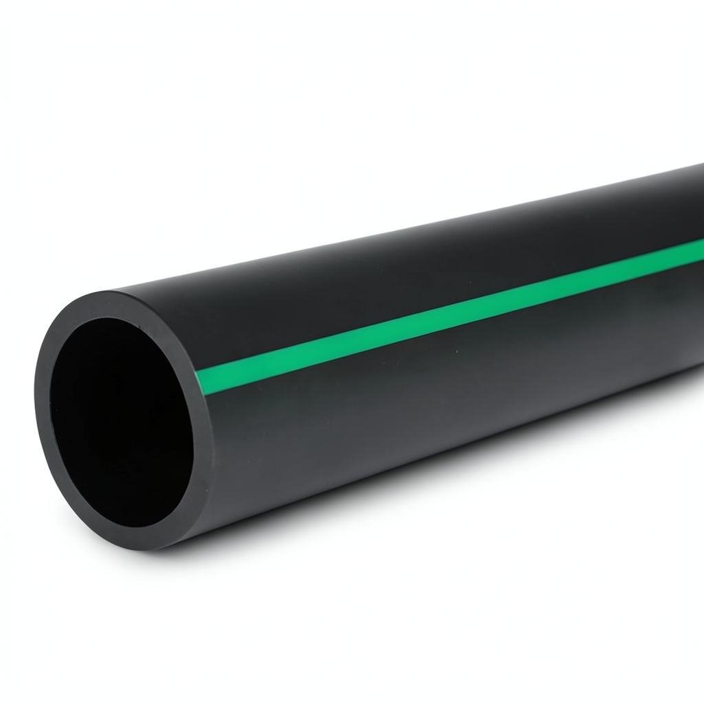 HDPE Polyethylene Pipe Nominal Pressure 3.9 Bar PE 63 OD 180 mm SDR 21 Black with Green Stripes