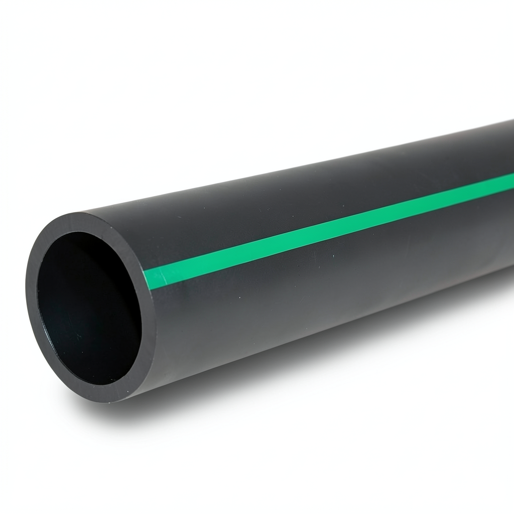 HDPE Polyethylene Pipe PN 3.9 Bar PE 63 250 mm SDR 21 Black with Green Stripes